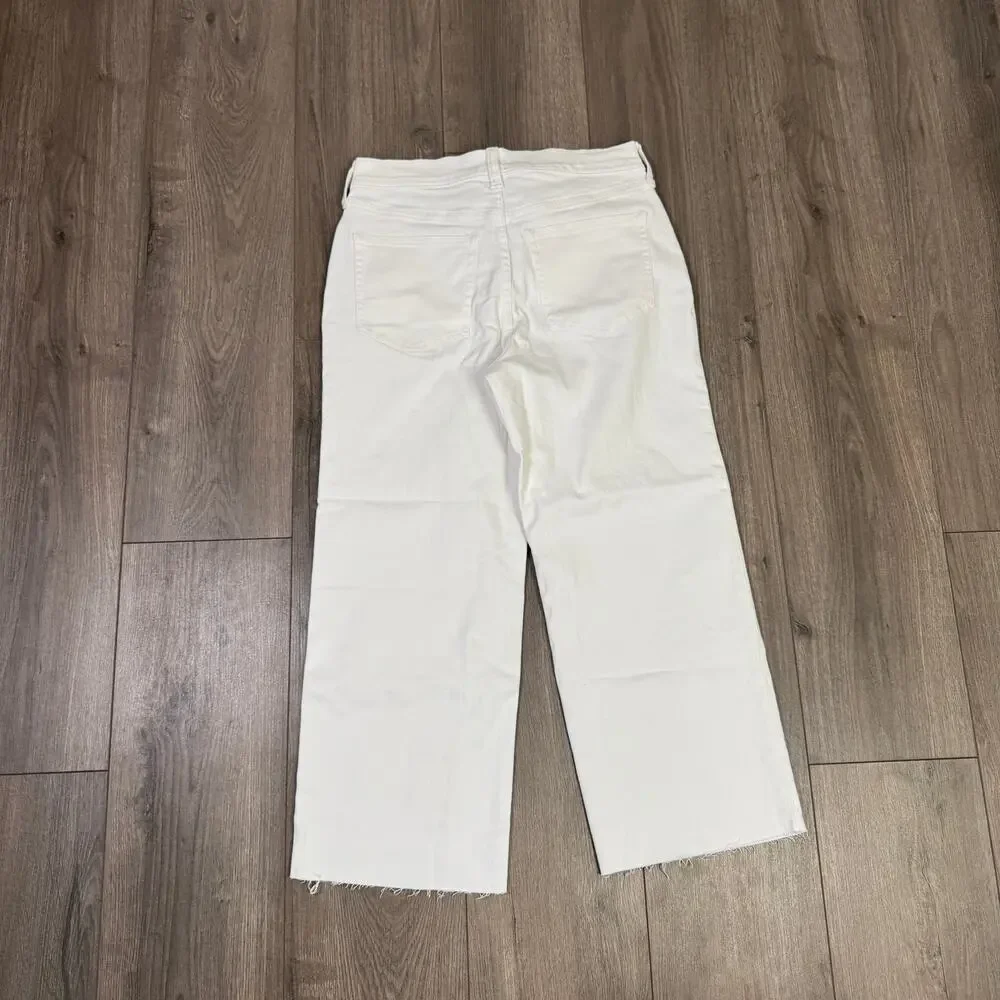 J.Crew Petite Slim-Wide Leg Jeans WMNS 27P White Denim 1996 Semi Stretch Raw Hem